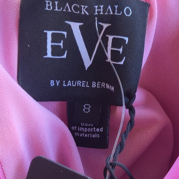 Black Halo Baldwin Ruffle Long Sleeve Gown in Pink Wink. Crepe Gown. Size 8 - Picture 5 of 9